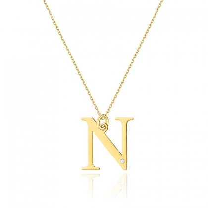 Złoty łańcuszek Celebrytka z małą literką N i brylantem pr.585